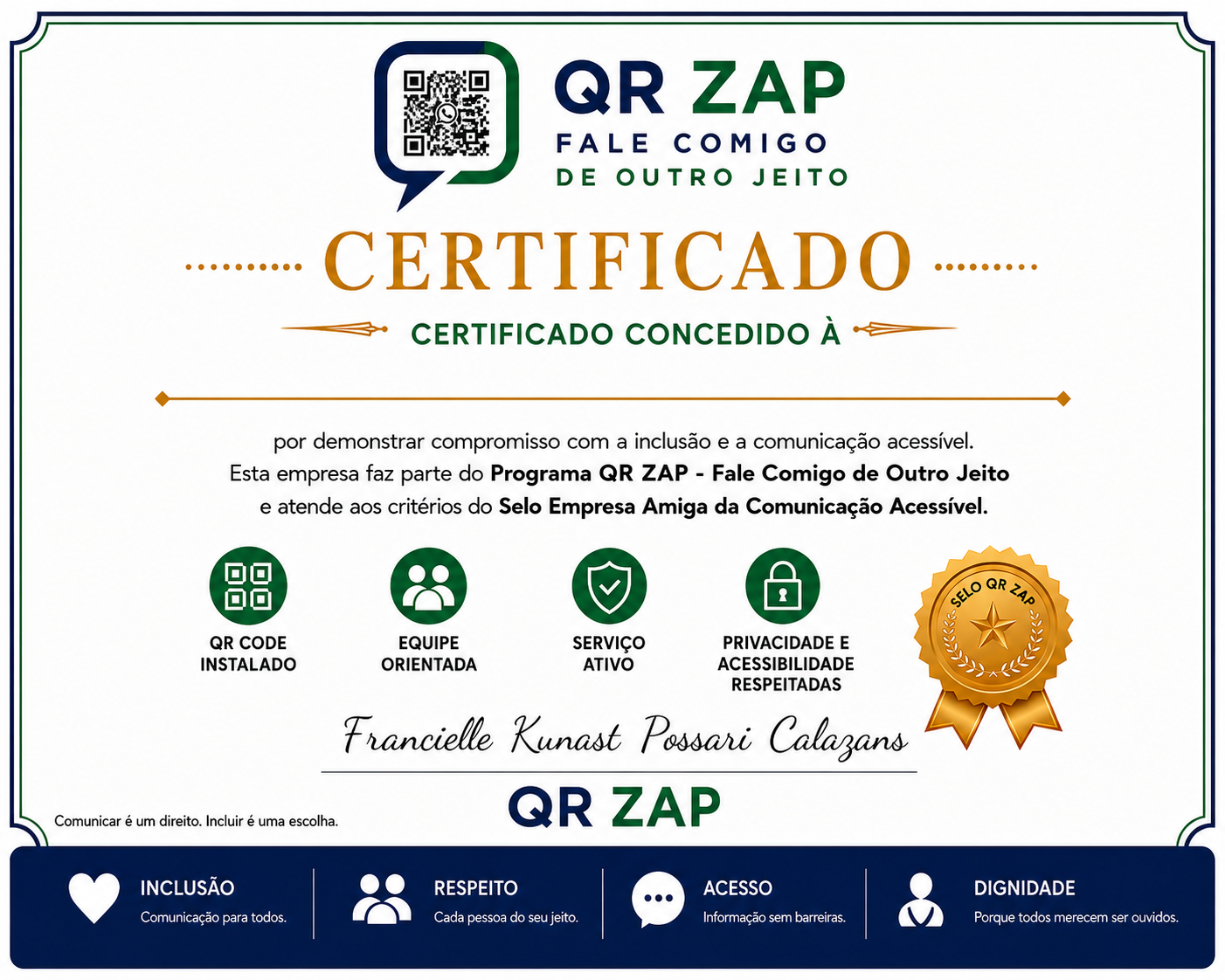 Certificado QR ZAP